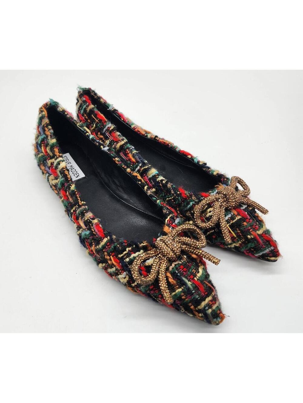 New STEVE MADDEN Tweed ELINA Rhinestone Bow Flat Shoe Anthropologie 10